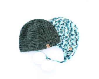 Britton Set / Crochet Beanie Hat Pattern (Newborn through Large Adult sizes)