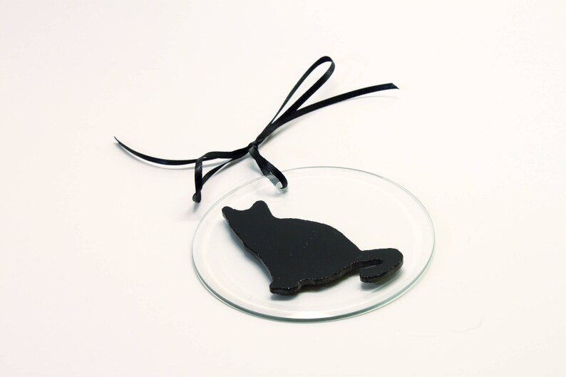 Cat Suncatcher Made with Grey or Black Stained Glass on a Circle Bevel