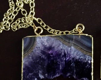 Infused Amethyst Crystal with gold plated top and Gold Plated Chain