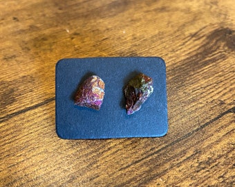 Raw Peacock Ore Studs on Nickel Free Posts