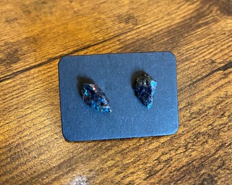 Raw Peacock Ore Studs on Nickel Free Posts