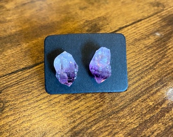 Infused Raw Amethyst Studs on Nickel Free posts