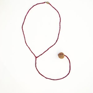 Burgundy Pendulum Necklace with Brass Bead. Fiber Jewelry. Fiber Necklace. Hand-Dyed Silk. Silk Necklace. Fair Trade Bead. Lariat Necklace. image 1