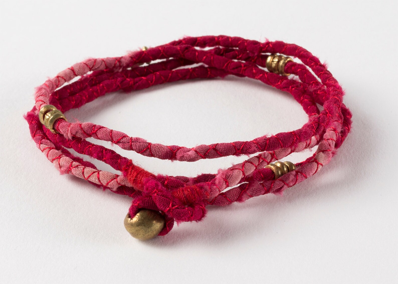 Red Wrap Bracelet With Brass Beads. Silk Jewelry. Handdyed. Etsy