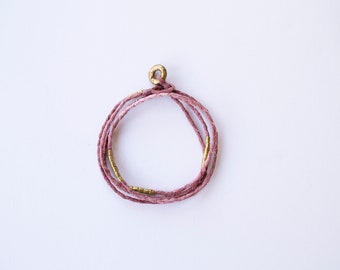 Dusty Rose Wrap Bracelet with Brass Beads. Silk Jewelry. Hand-dyed. Silk. Friendship Bracelet. Brass Beads. Natural Dye. Fiber Jewelry.