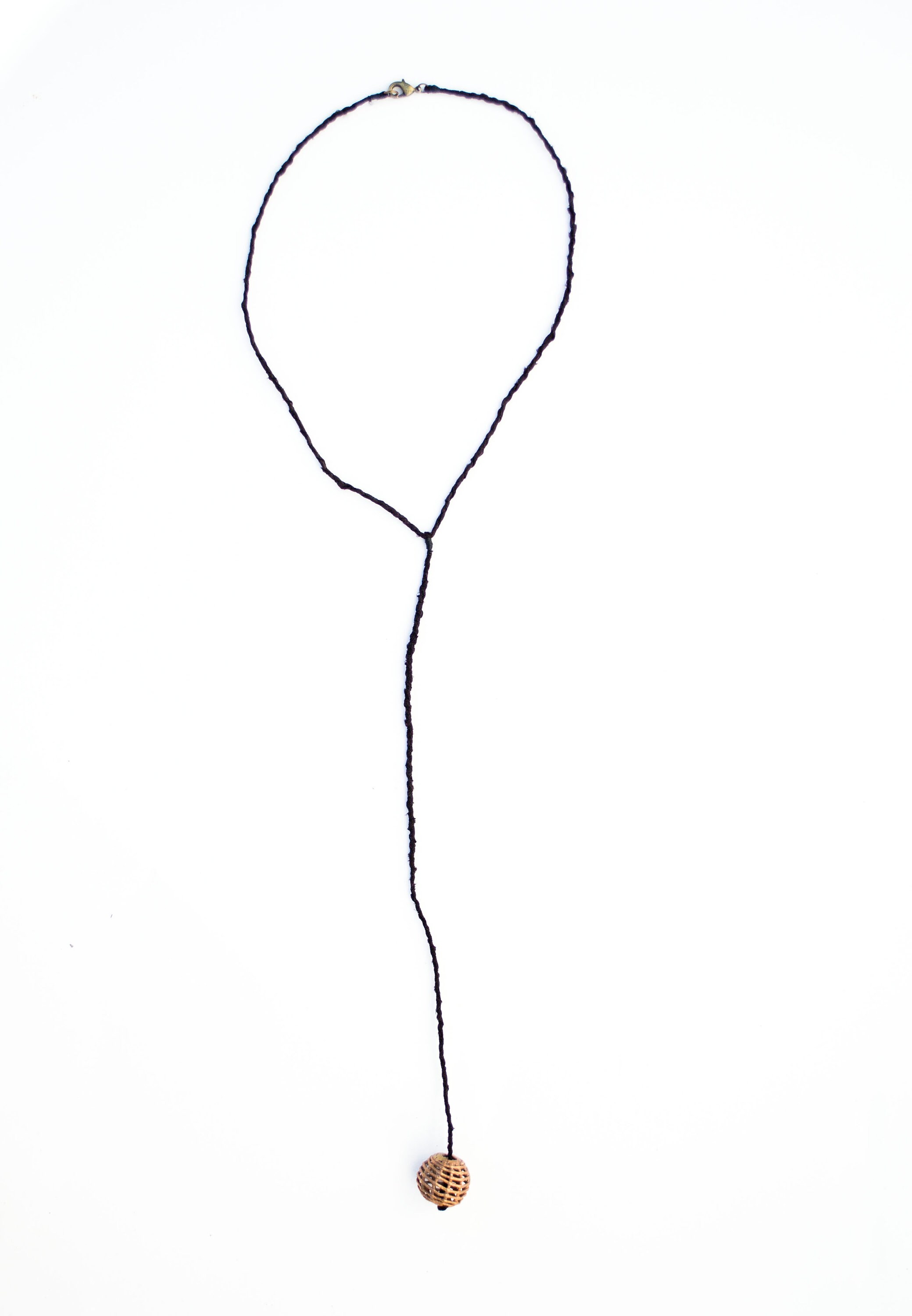 Black Pendulum Necklace With Brass Bead. Fiber Jewelry. Fiber Etsy