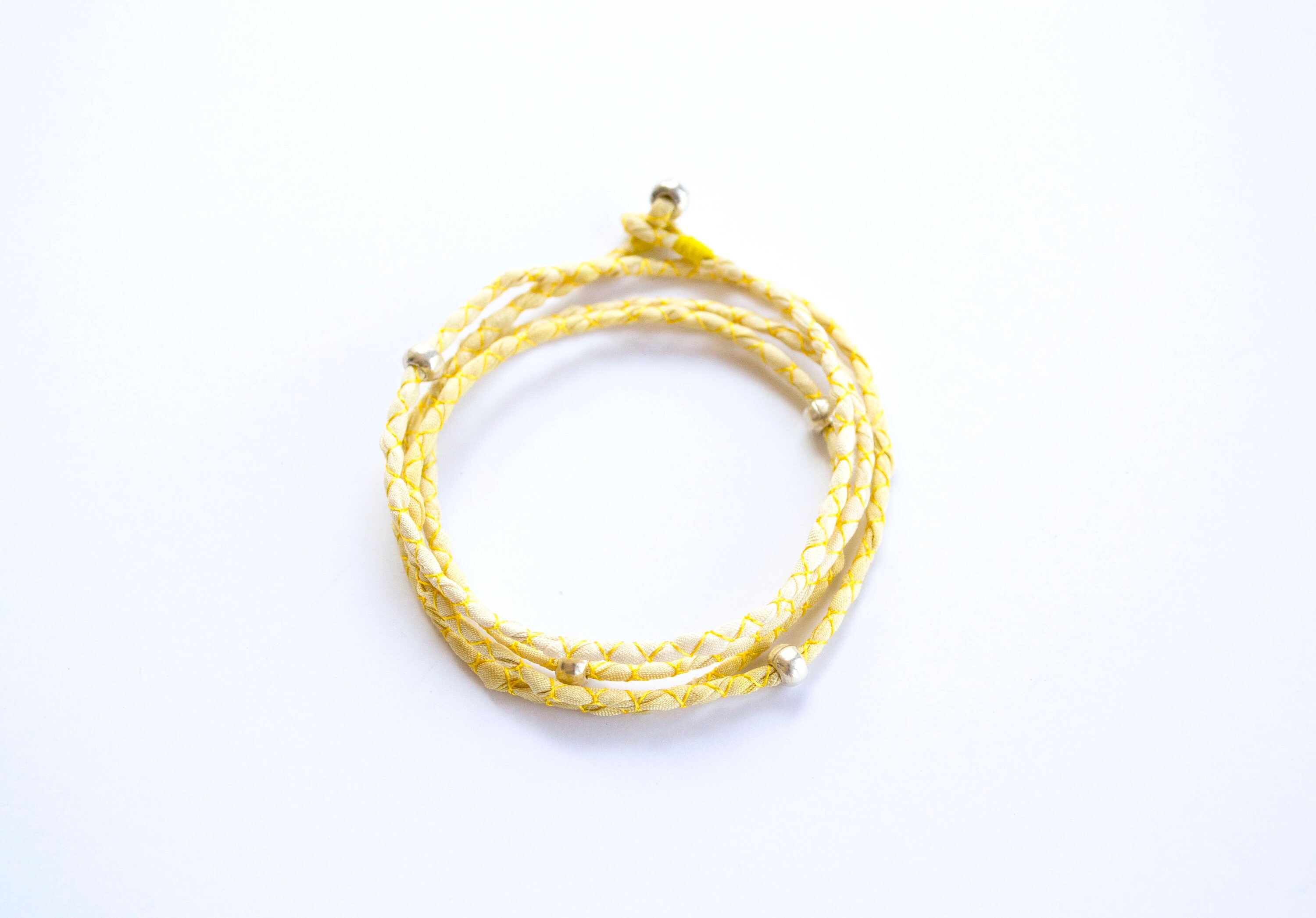 Yellow Wrap Bracelet With Sterling Silver Beads. Sterling Etsy