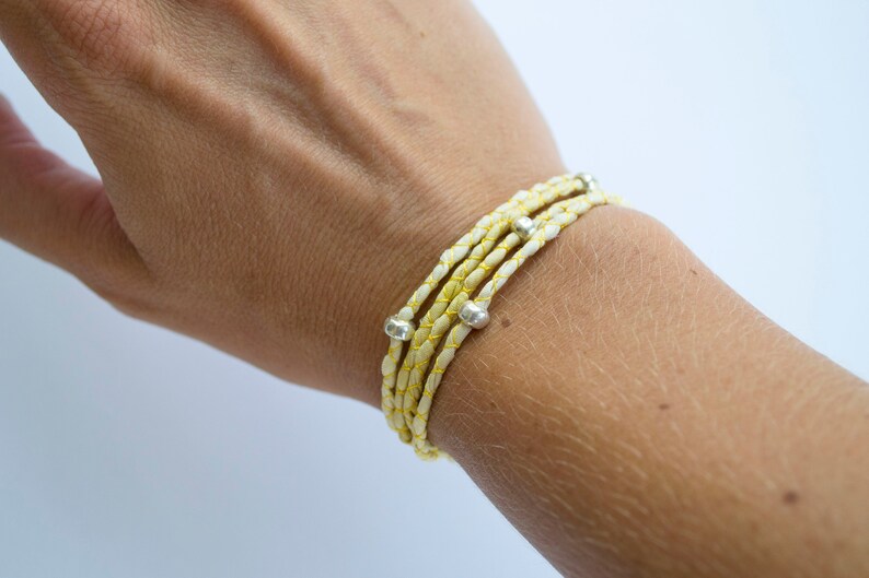 Yellow Wrap Bracelet With Sterling Silver Beads. Sterling Etsy
