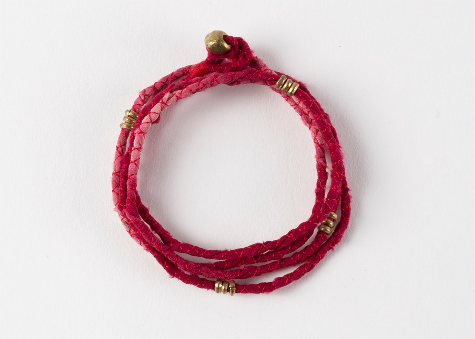 Red Wrap Bracelet With Brass Beads. Silk Jewelry. Handdyed. Etsy