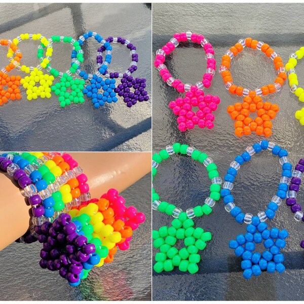 Neon star kandi bracelets set,star bracelets,kandi singles,rave bracelets,edc kandi,plur,kandi kid,rave outfit,edc outfit,festival kandi,edc