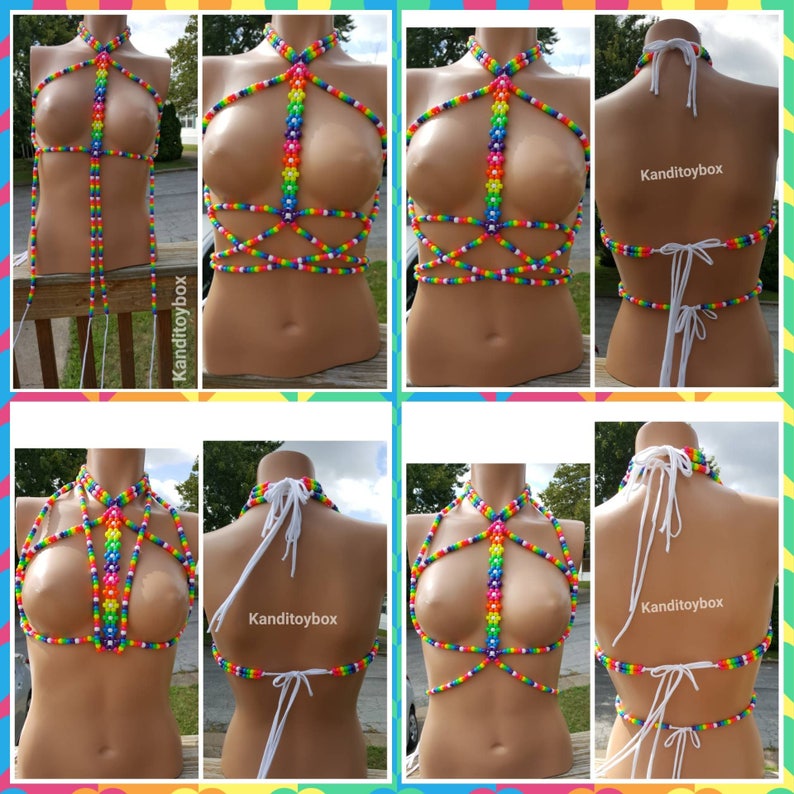 Universal rainbow kandi harness, rave outfit, edc outfit, kandi bra, kandi outfit, pride outfit,rave harness,rave top,rainbow harness,edc image 3
