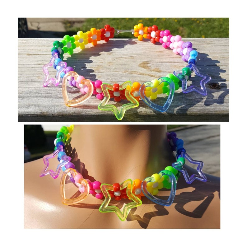 Rainbow Charm Kandi Necklacerave Necklace Star Necklacestar Etsy