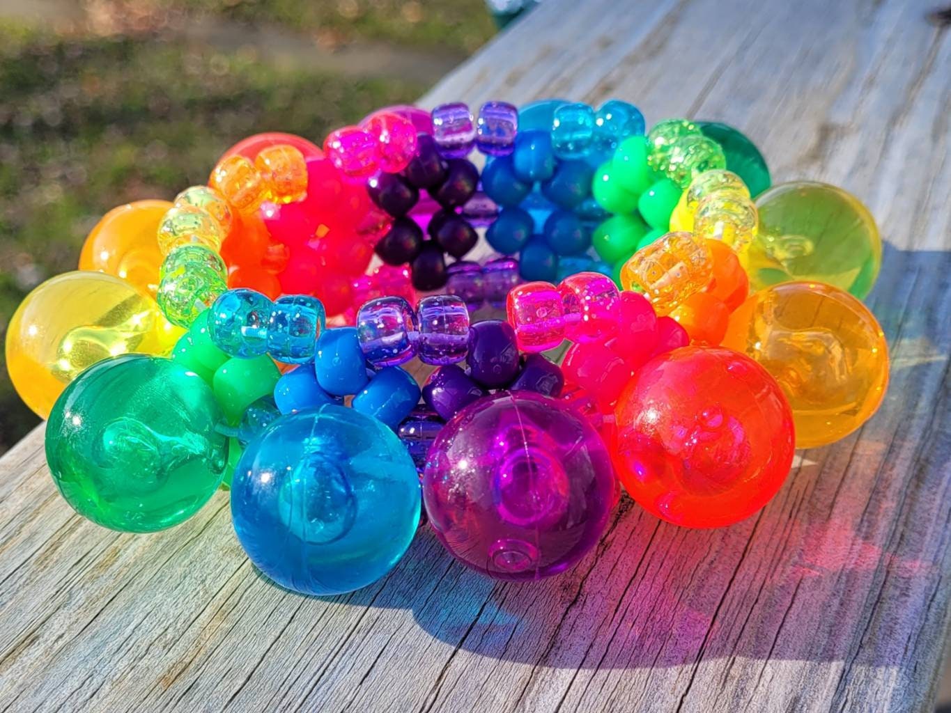 Rainbow Ball Kandi Cuff, Rainbow Bracelet, Rainbow Cuff, Edc Kandi,kandi  Kid,kandi Bracelets,neon Beads,rave Kandi,edm Festival,plur,edc 
