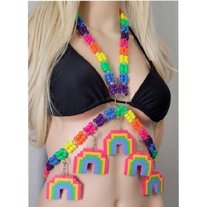 Rainbow kandi harness,rainbow harness,rave harness,rave top,festival top,rainbow top,rainbow outfit,edc outfit,edc kandi,beaded harness