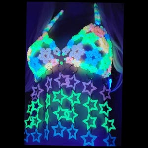 Glow in the dark star kandi harness,festival outfit,rave outfit,kandi bra,rave clothing,rave clothes,gogo outfit,festival top, kandi harness