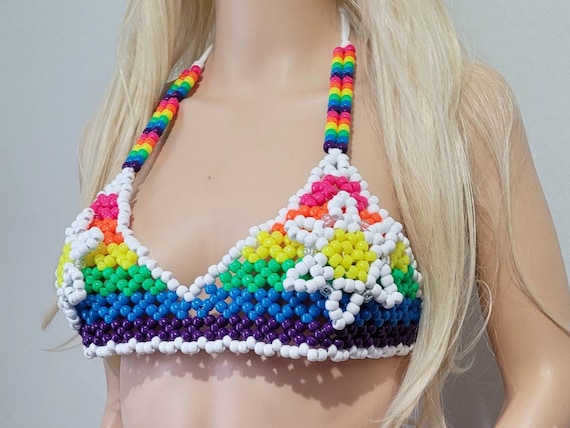 Hand Stitched Sequin Bra Top - Lucky Charms Rave clothes,rave