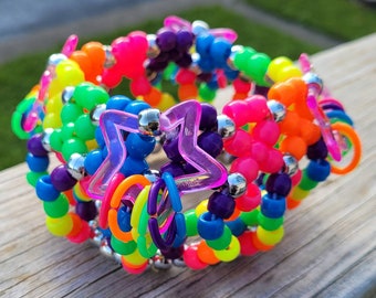 Xbase charm kandi cuff, kandi bracelet, kandi kid,rave kandi,kawaii bracelet,rainbow bracelet,charm bracelet,neon bracelet,rave gift,edc