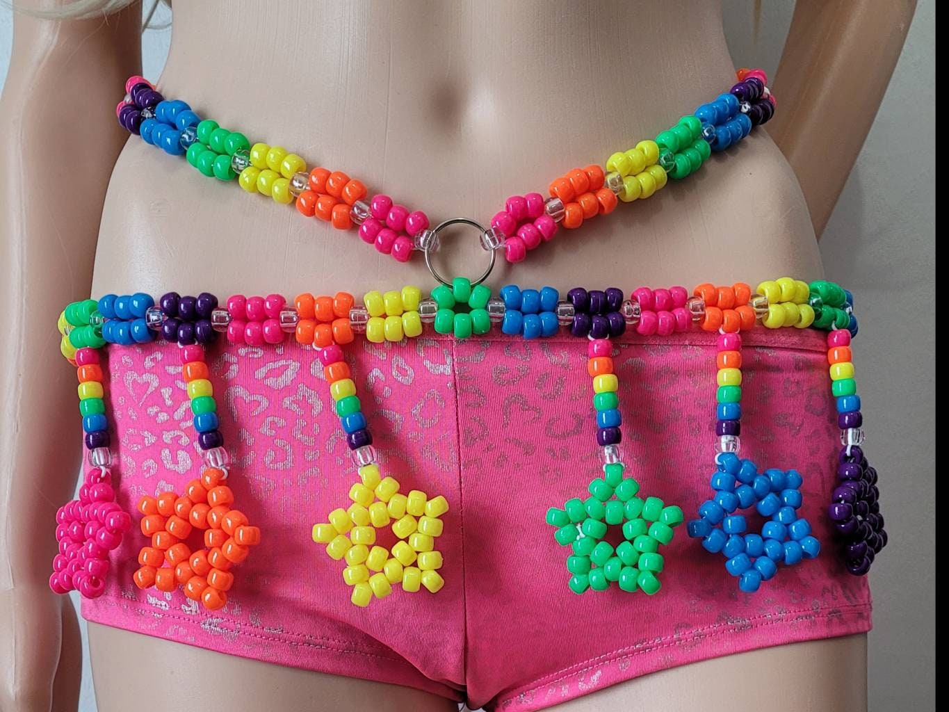 Trippy Rainbow Kandi Necklaces,uv Necklace,star Necklace,alien Necklace,rave  Necklace,rave Kandi, Uv Beads,glow Party,uv Necklace,edc 