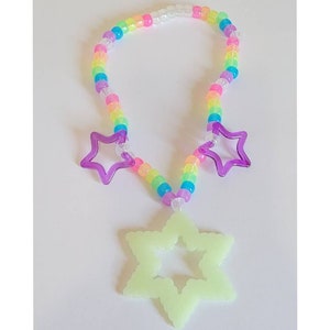 Glow-in-the-Dark Star Kandi Necklace: Rainbow Rave Beads image 4
