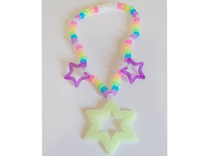 Glow-in-the-Dark Star Kandi Necklace: Rainbow Rave Beads image 4