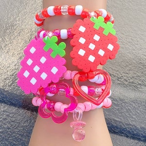 Set of Kandi-Rave Bracelets | Color: Red/White | Size: Message Me with Your Preferred Size (5-9 Inches) | Mirandaspanda's Closet
