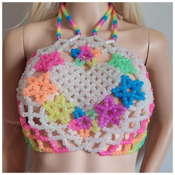 Glow Heart & Star Kandi Bra Top, UV Rave Outfit