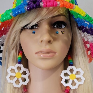 Flower kandi earrings, beaded earrings,rave earrings,festival earrings,hippie earrings,rave accessories,festival accessories,daisy bead,edc