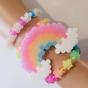 Glow rainbow kandi bracelet set,pastel beads,kandi singles,rave bracelets,edc kandi,plur,kandi kid,glow kandi,edm festival, kawaii bracelets