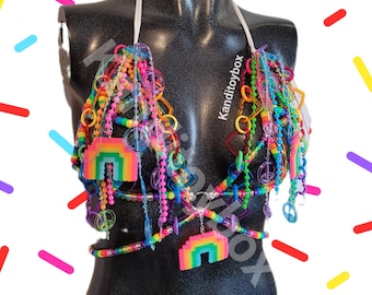 UV P.L.U.R kandi charm bra,festival outfit,rave outfit,charm bra,rave clothing,rave clothes,gogo outfit,festival top,uv clothing,90s charms