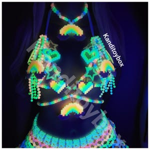 Glow-in-the-Dark Rainbow Kandi Charm Bra: Rave Festival Outfit immagine 8