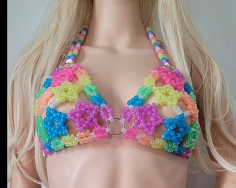 Glow star kandi harness,festival outfit,rave outfit,kandi bra,rave clothing,rave clothes,gogo outfit,festival top,kandi harness,beaded top