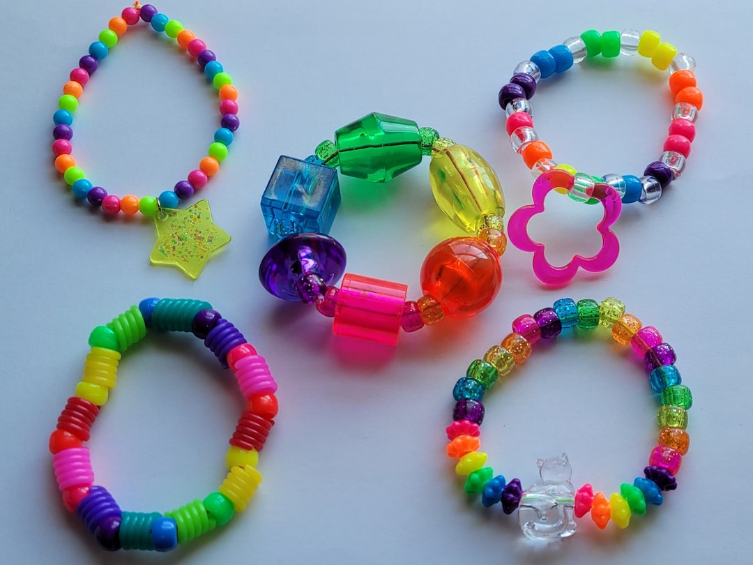Jumbo Rainbow Kandi Braceletsglitter Braceletskandi Etsy