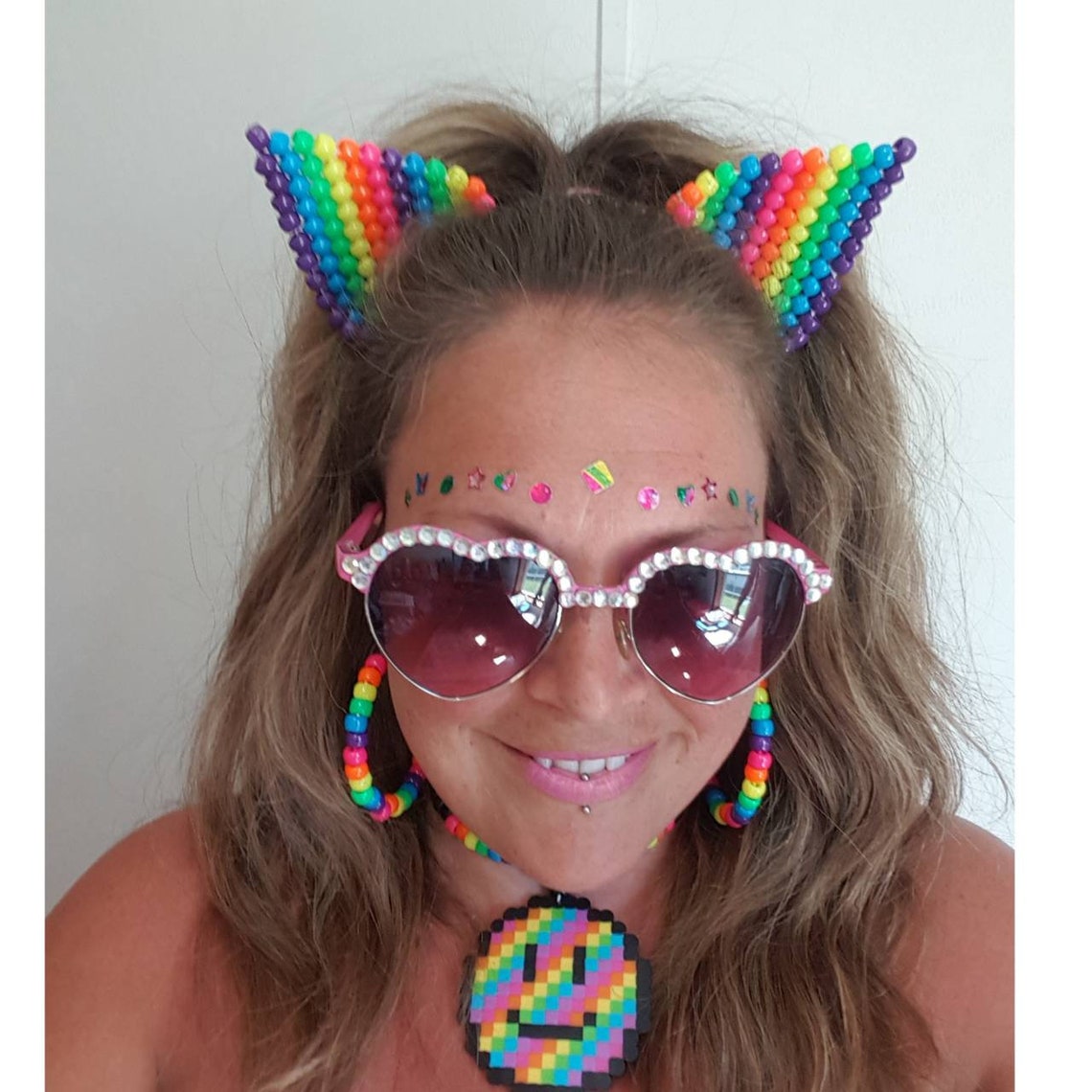 Rainbow Kandi Cat Earskitty Earscat Ear Headbandrave Etsy