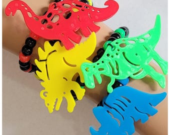Dinosaur Kandi Bracelets, Rave Festival Beadwork, Set of 4