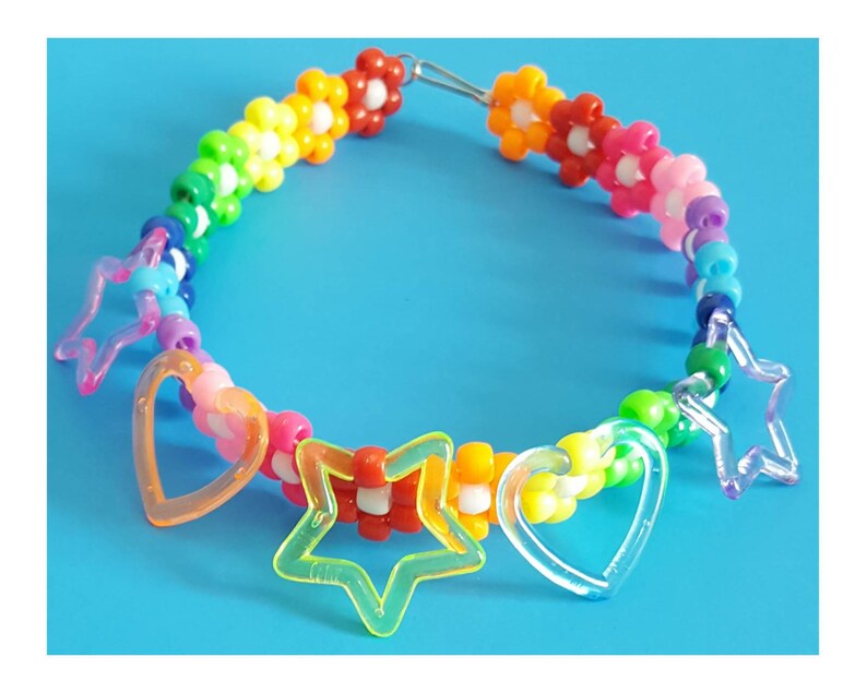 Rainbow Charm Kandi Necklacerave Necklace Star Necklacestar Etsy