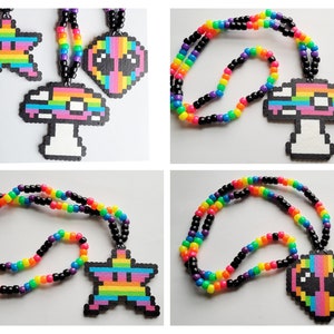 Trippy Rainbow Kandi Necklaces,uv Necklace,star Necklace,alien Necklace ...