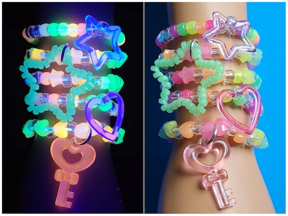 Pastel Kandi Bracelet Set, Kawaii Bracelets, Glow in the Dark