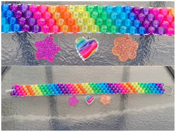 Trippy Rainbow Kandi Necklaces,uv Necklace,star Necklace,alien Necklace,rave  Necklace,rave Kandi, Uv Beads,glow Party,uv Necklace,edc 