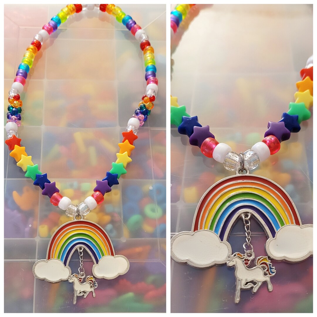 Rainbow Unicorn Kandi Necklace,rave Necklace,star Necklace,kawaii ...