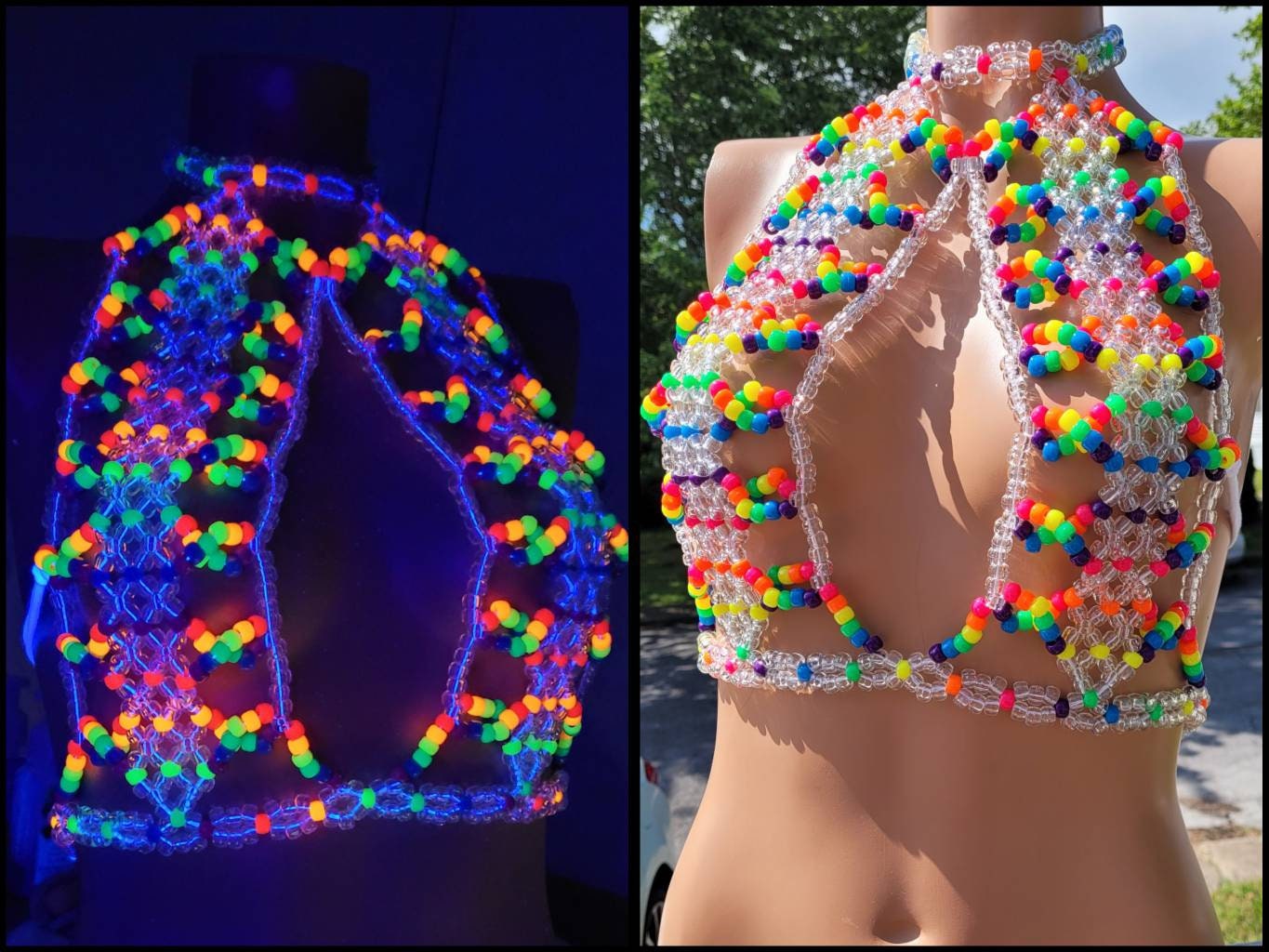 Rainbow Flower Kandi Halter,rave Outfit, Rave Bra,festival Outfit,festival  Costume, Kandi Bra,flower Halter,crochet Top Hippie Top,bead Top -   Norway