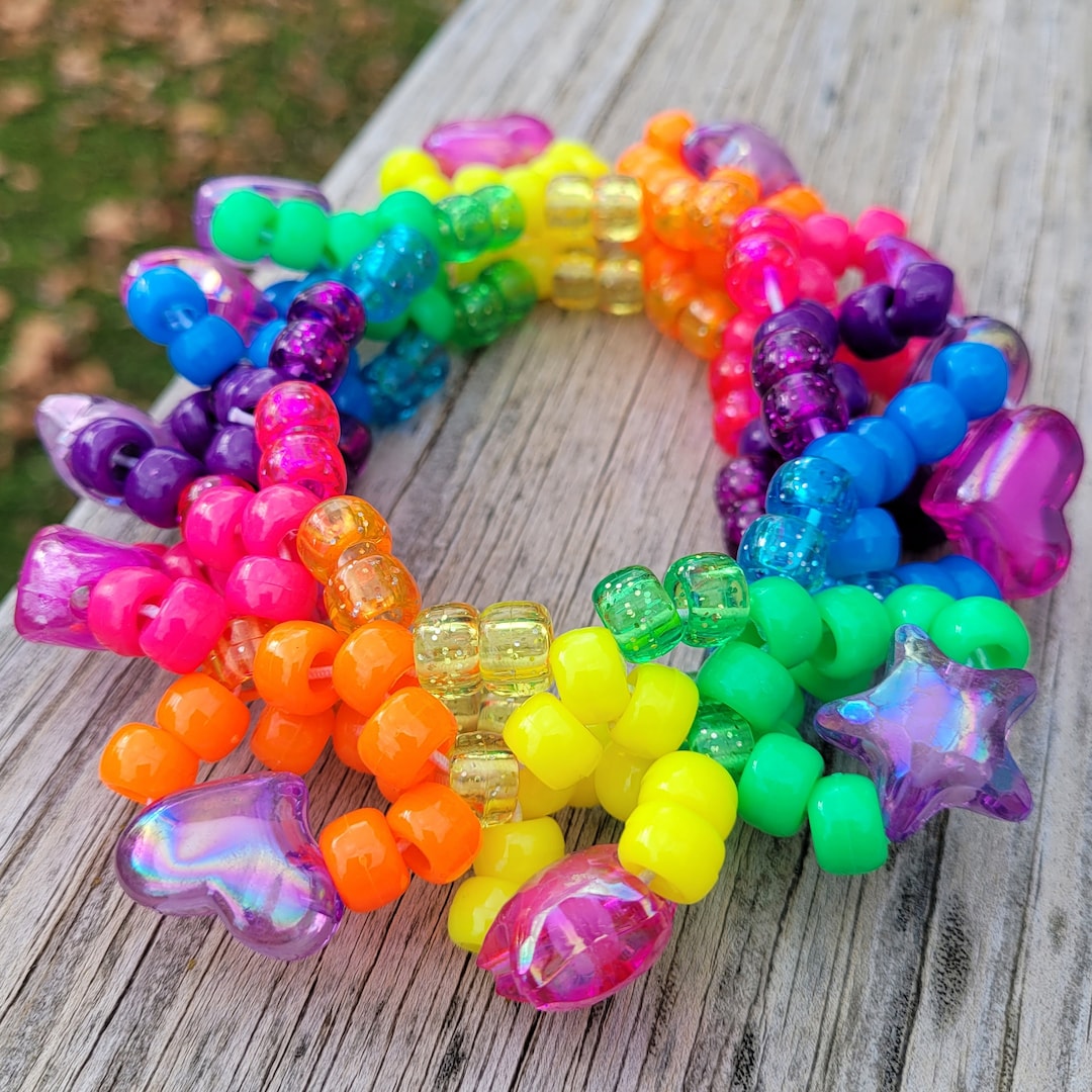 Rainbow Heart & Star Kandi Cuff, Rainbow Bracelet, Rainbow Cuff, Edc
