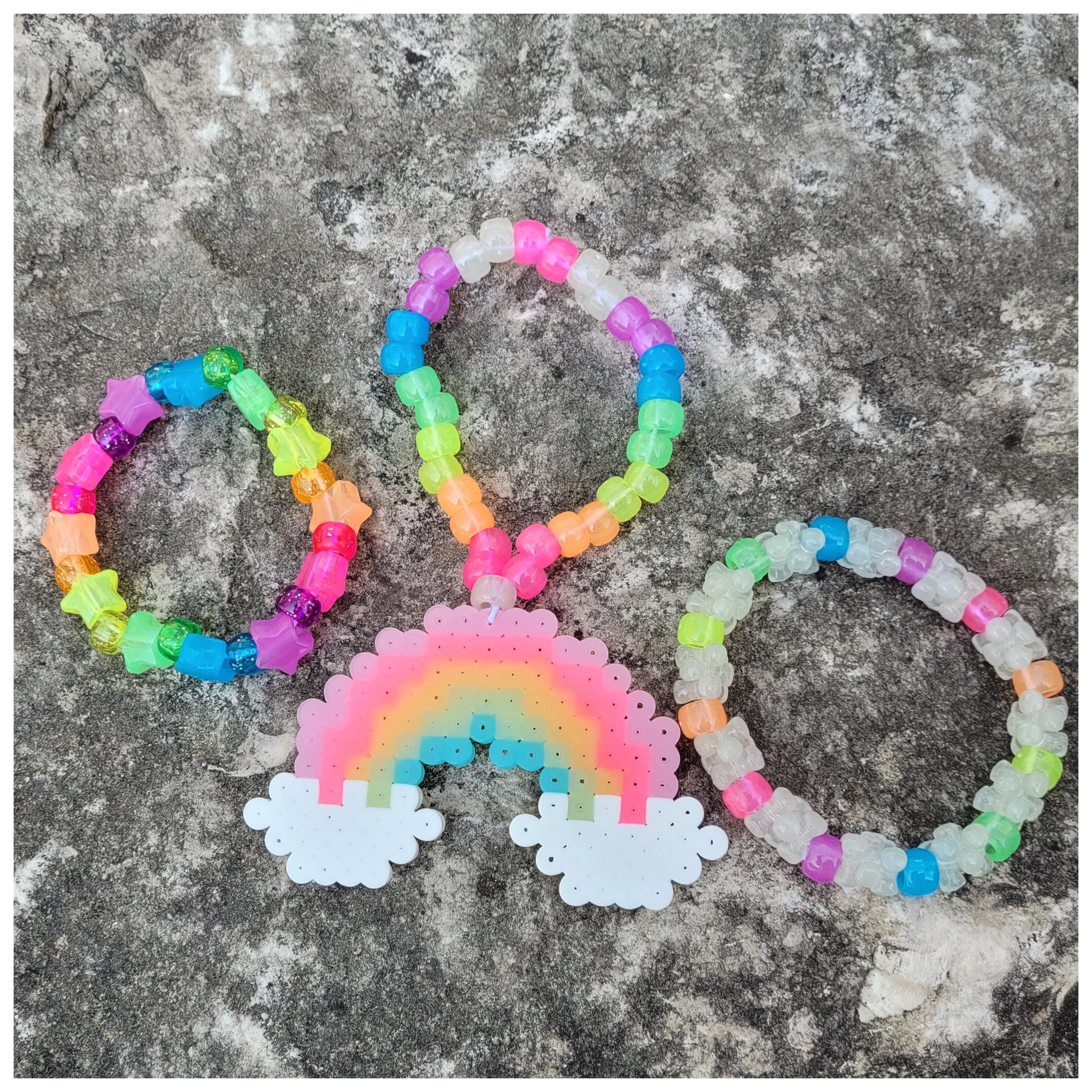 Glow Rainbow Kandi Bracelet Set: Rave EDM Festival Wear