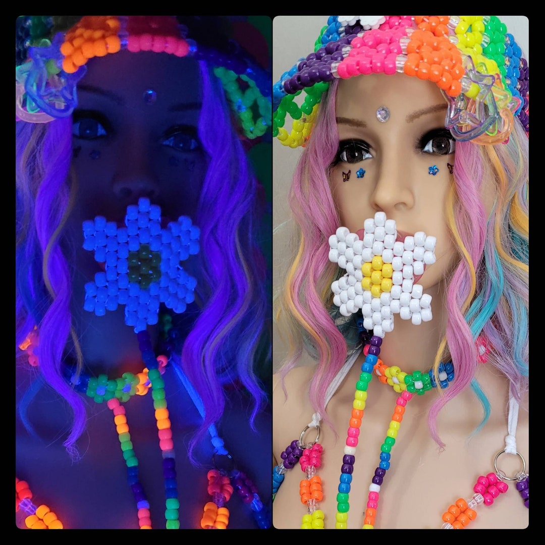 Flower Kandi Pacifier Leash, Rave Pacifier, Kandi Choker, Rainbow