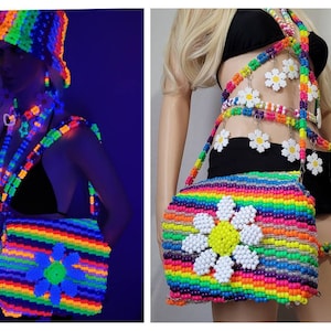 Flower kandi purse,kandi bag,kandi backpack,rave backpack,rave purse,festival purse,beaded bag,beaded purse,beaded backpack,rainbow purse