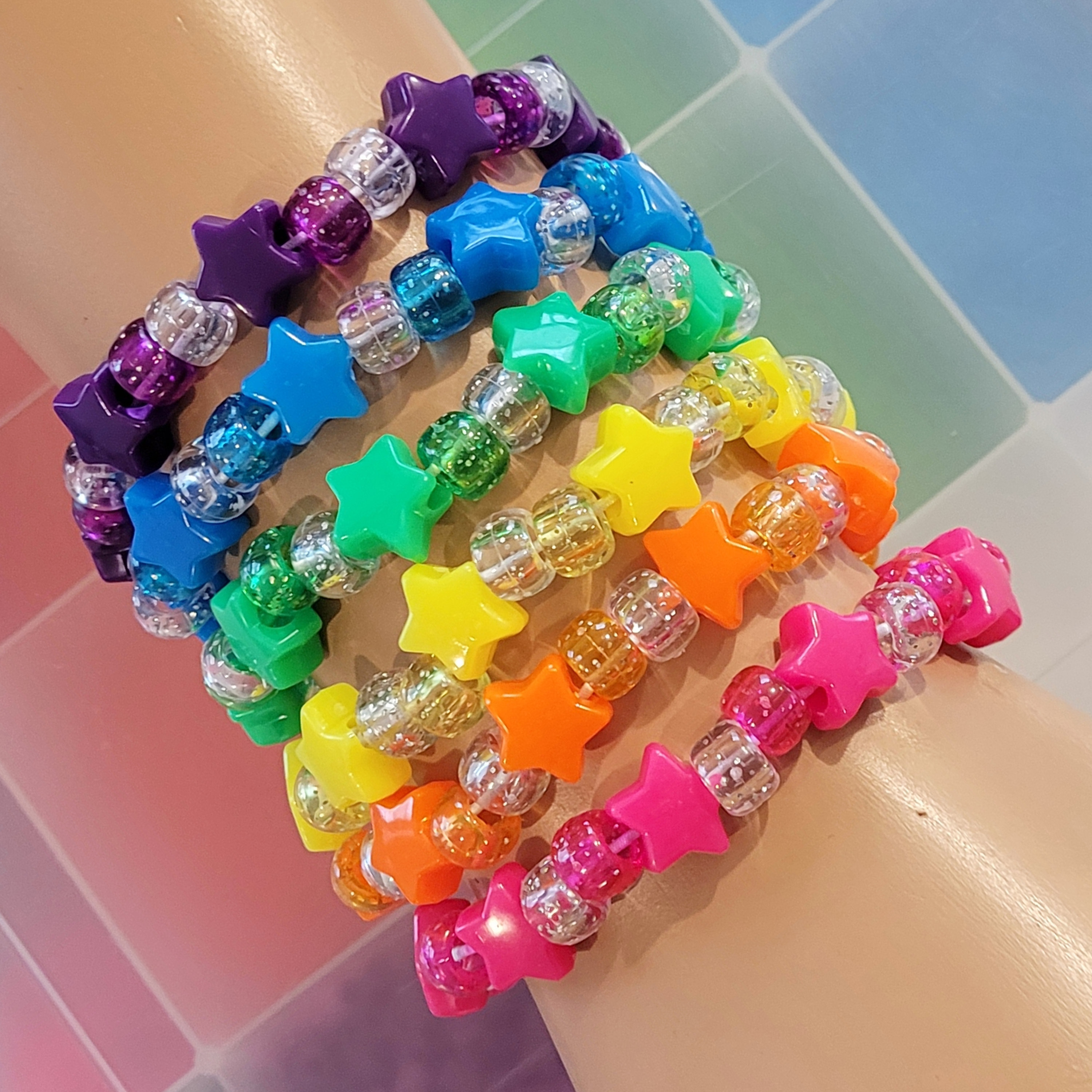 Star Kandi Bracelet Set: Rainbow Glitter Rave Bracelets - Etsy Canada