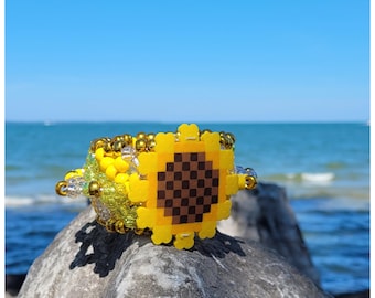 Sunflower Kandi Cuff: Gold Glitter Rave Bracelet