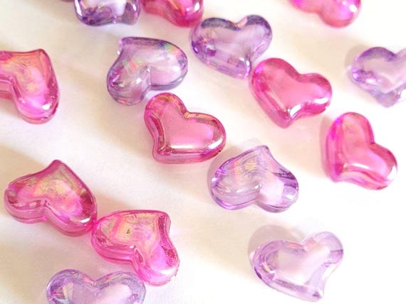 Chunky iridescent heart beads, kandi supplies,kawaii beads, kandi making supplies,pastel heart beads, neon beads,uv beads,heart charms,kandi