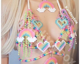 Glow-in-the-Dark Rainbow Kandi Charm Bra: Rave Festival Outfit