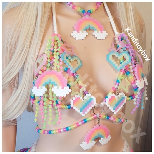 Glow-in-the-Dark Rainbow Kandi Charm Bra: Rave Festival Outfit