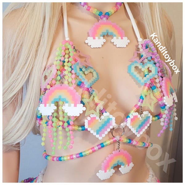 Sujetador Kandi Charm Arcoíris que brilla en la oscuridad: Conjunto para festivales rave